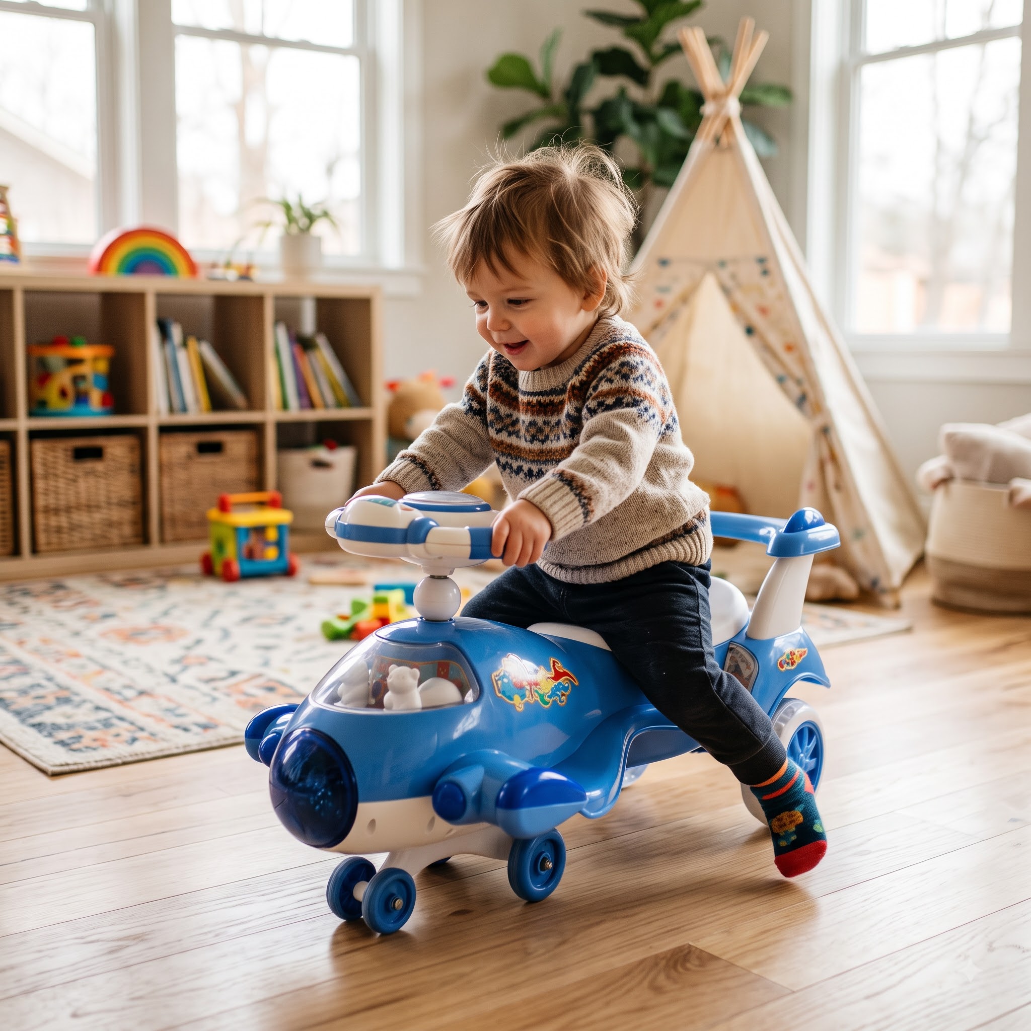 Aeroplane Ride-On Toy for Kids – Blue and White Toy Plane - Image 10