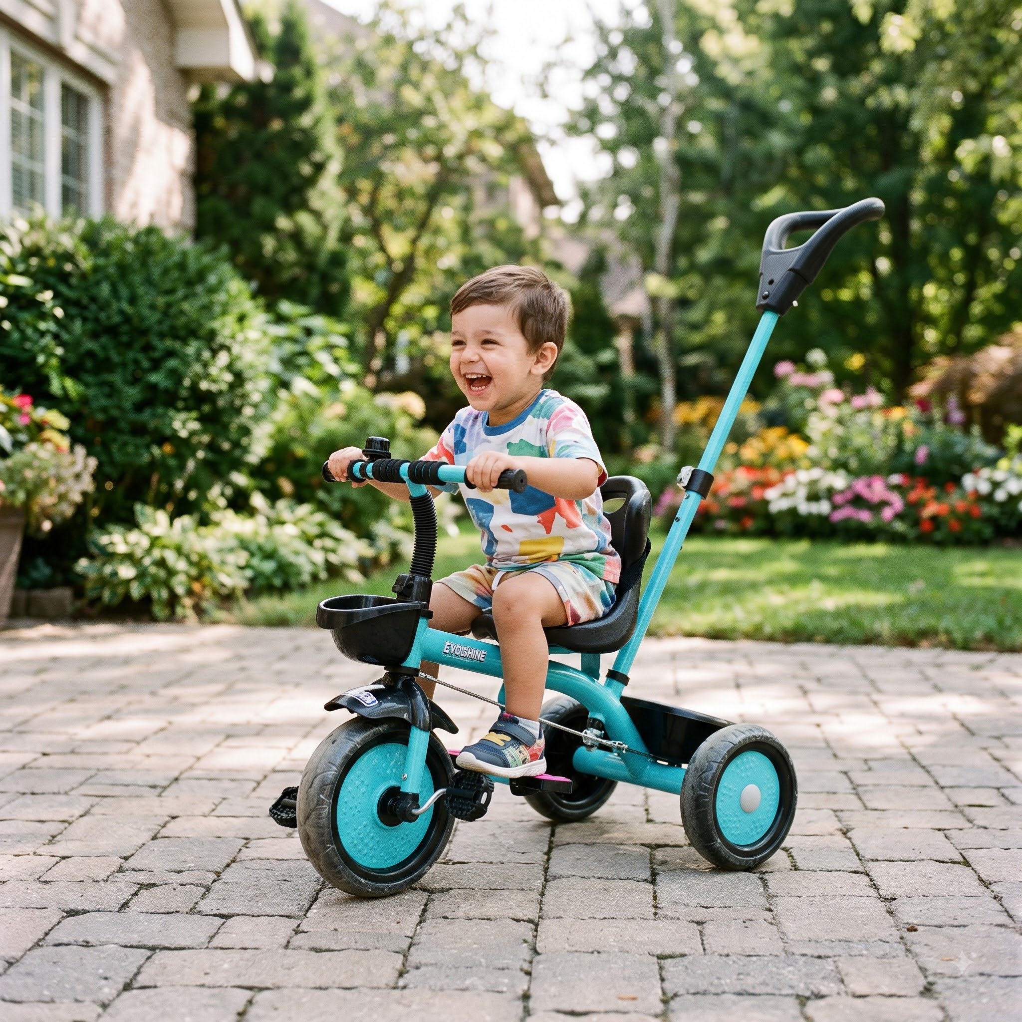Kids Tricycle with Parent Handle – EVOSHINE Maharaja 3-Wheel Baby Cycle - Image 6