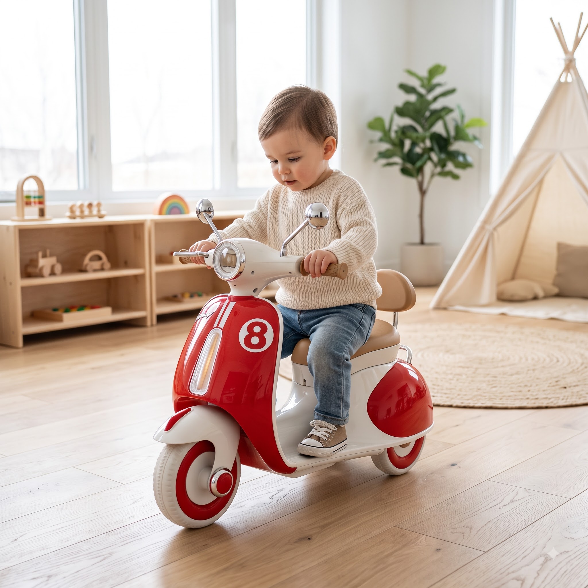 Kids Electric Scooter – Vintage Style Battery-Operated Ride-On Scooter - Image 8