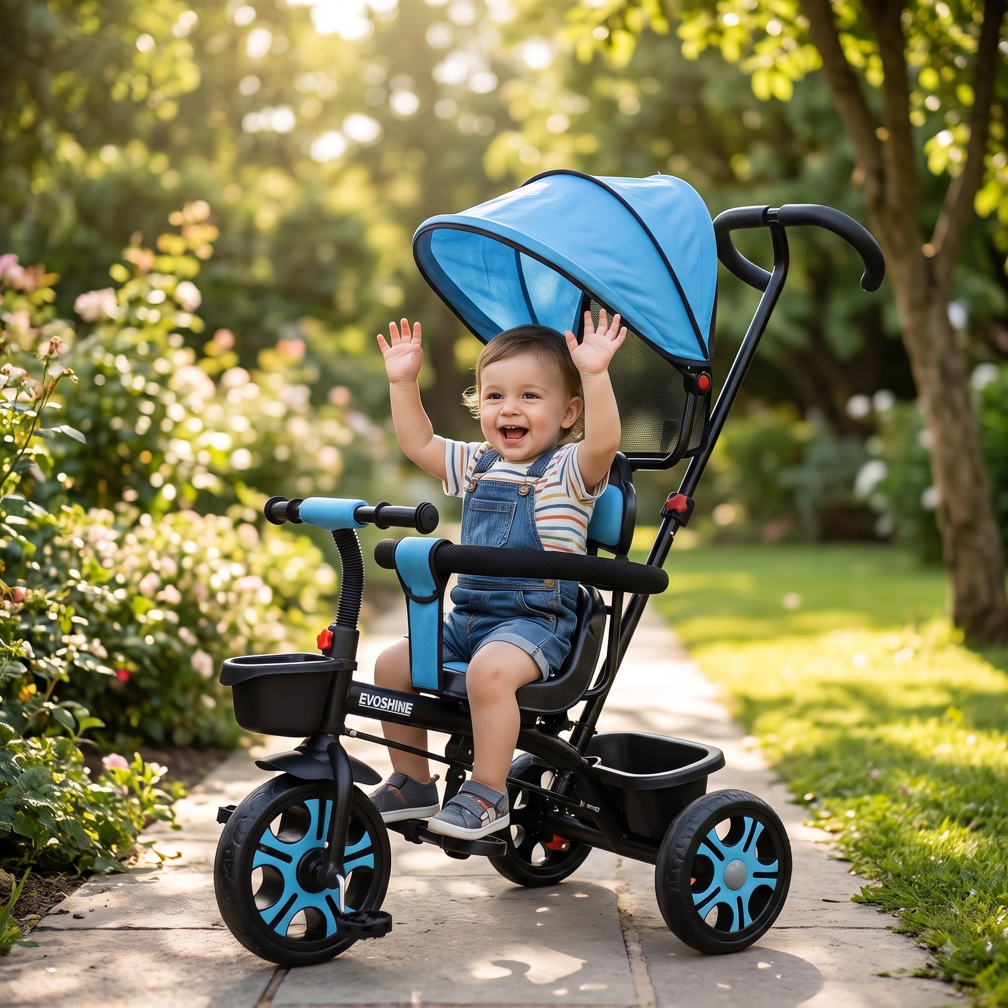 Baby Tricycle with Canopy – Stroller Style 3-Wheel Tricycle with Leather-Style Seat - Image 8