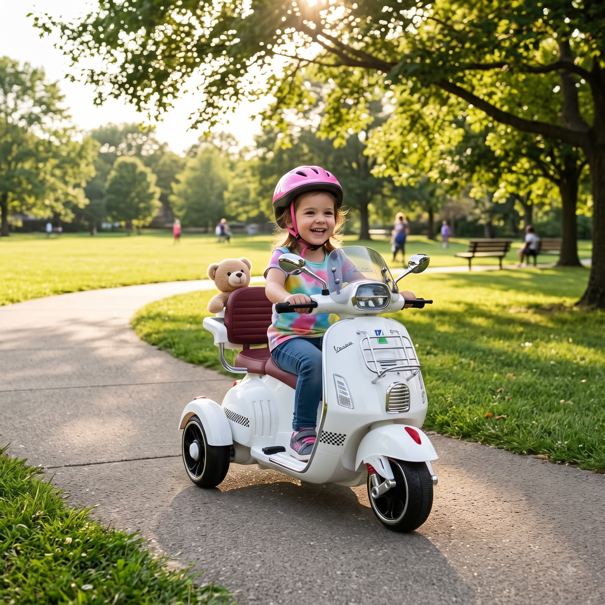 Kids Electric Scooter – Vintage Dual-Seat Vespa Ride-On with Hand Accelerator & Remote Control - Image 7