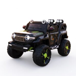 Kids Ride-On Jeep black and lime green battery operated off-road electric vehicle for kids