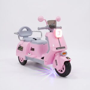 Pink Toy Zone Alpha kids electric scooter with grey seat, pink mirrors and front light