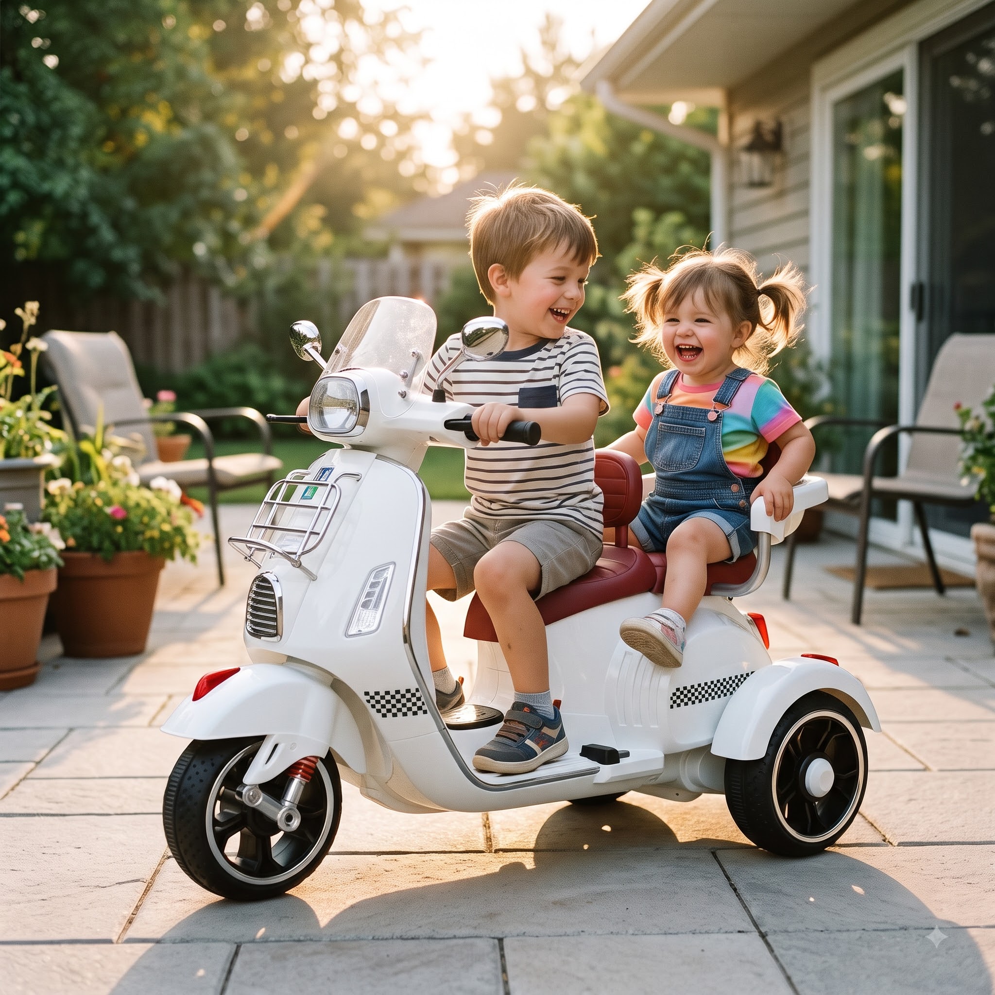 Kids Electric Scooter – Vintage Dual-Seat Vespa Ride-On with Hand Accelerator & Remote Control - Image 9