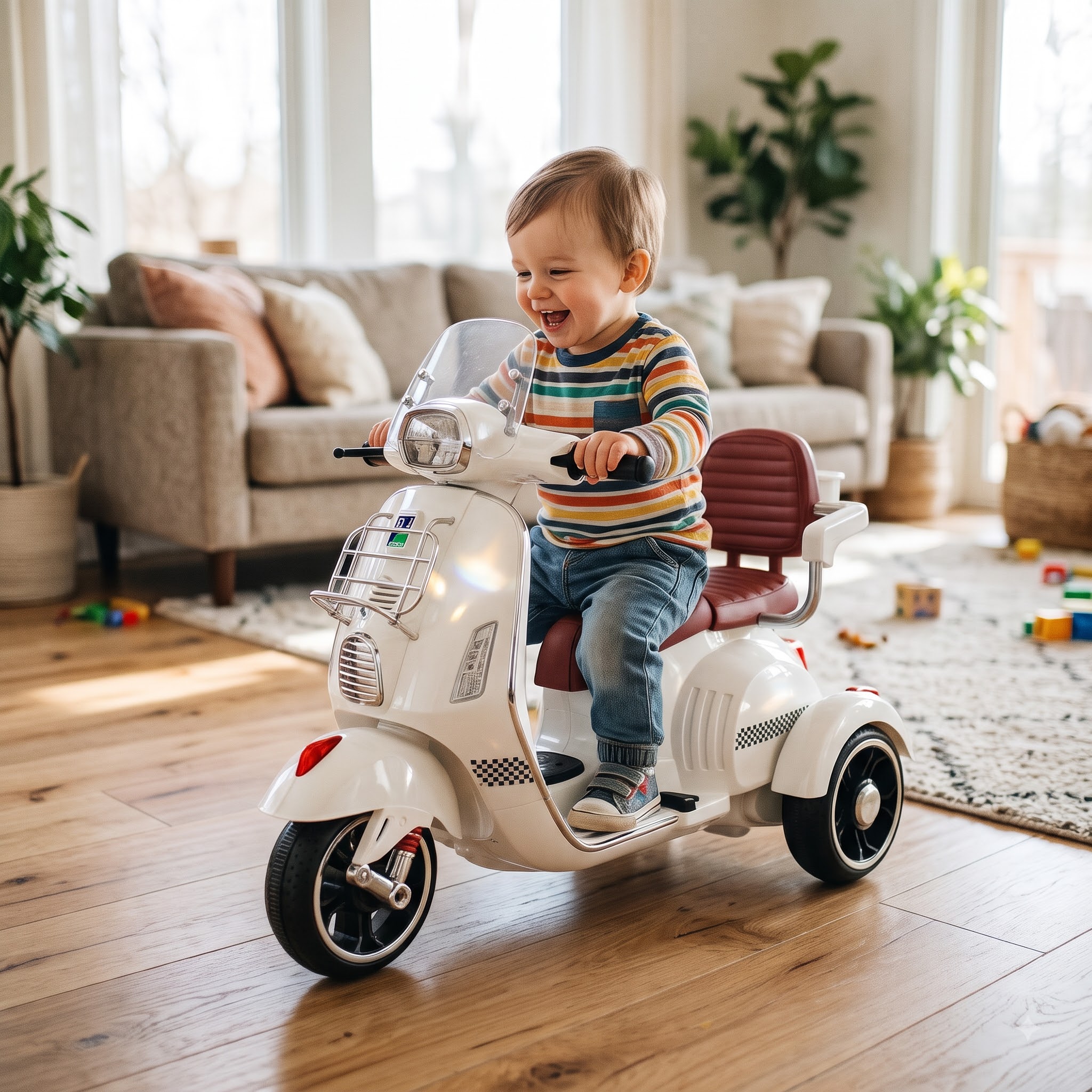 Kids Electric Scooter – Vintage Dual-Seat Vespa Ride-On with Hand Accelerator & Remote Control - Image 6