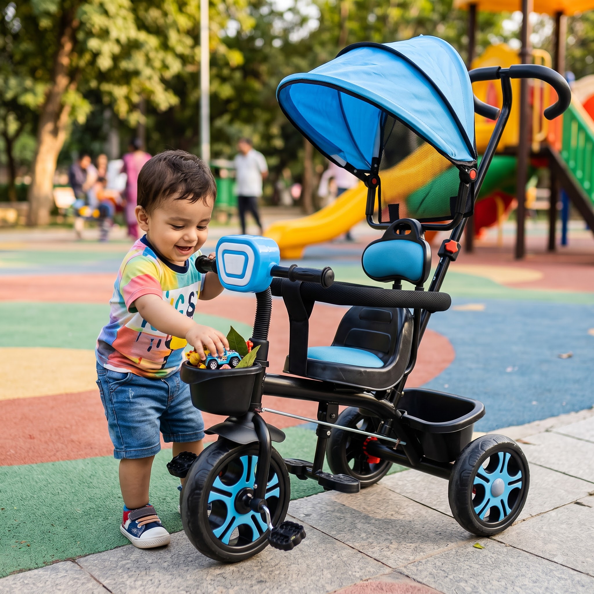 Baby Tricycle with Canopy – Stroller Style 3-Wheel Tricycle with Leather-Style Seat - Image 9