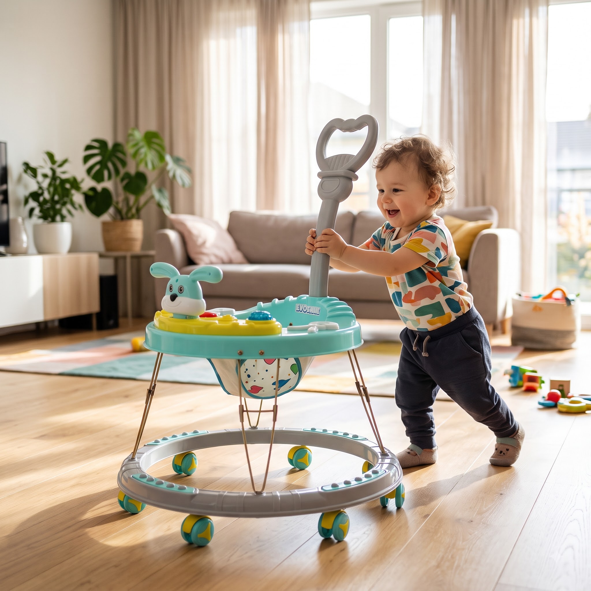 Baby Walker with Push Handle – Musical Activity Walker with Rabbit Face Toy Tray - Image 9