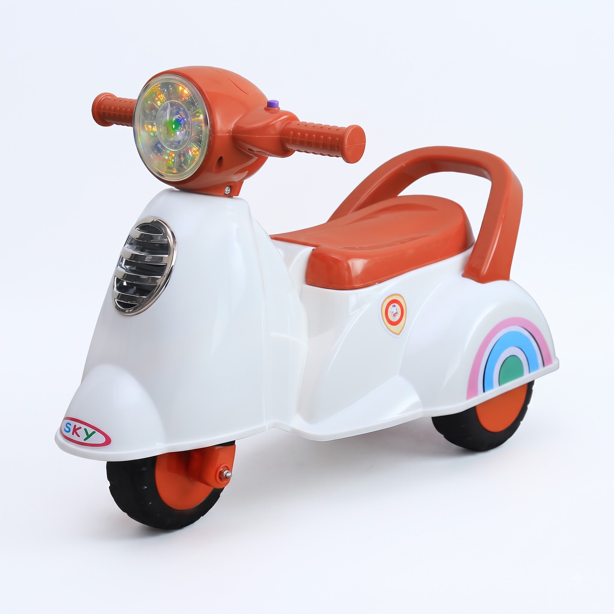 Kids Ride-On Scooter white and orange vespa style manual push scooter for toddlers