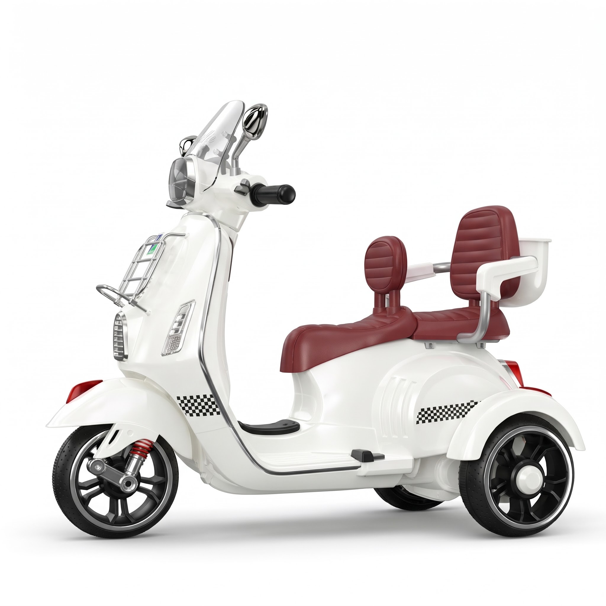 Kids Electric Scooter – Vintage Dual-Seat Vespa Ride-On with Hand Accelerator & Remote Control - Image 3