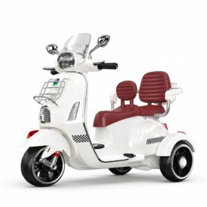 Kids Electric Scooter pearl white dual seat vintage vespa battery operated ride-on scooter with hand accelerator and remote control