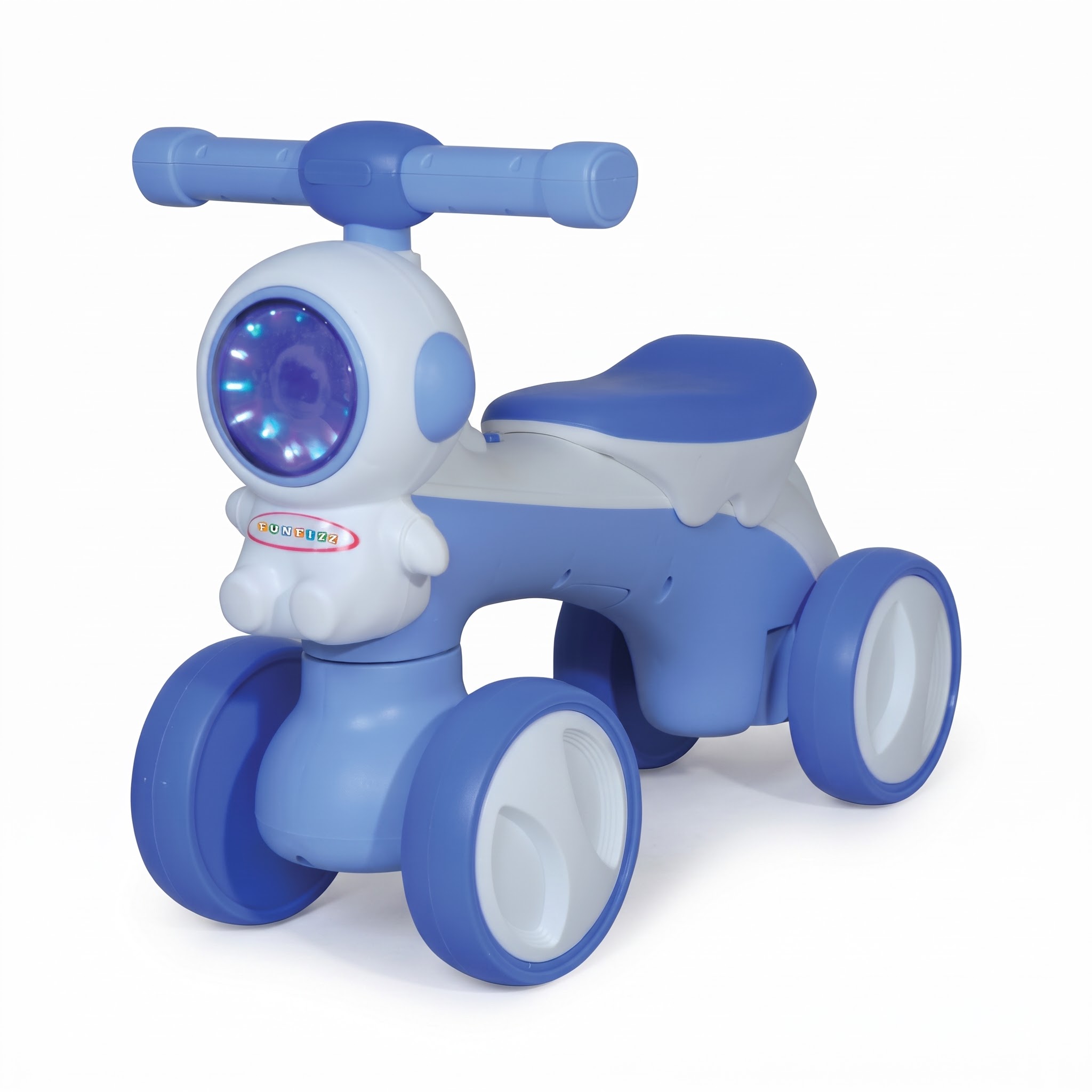 Kids Ride-On Bike blue and white robot style manual foot-to-floor bike for toddlers